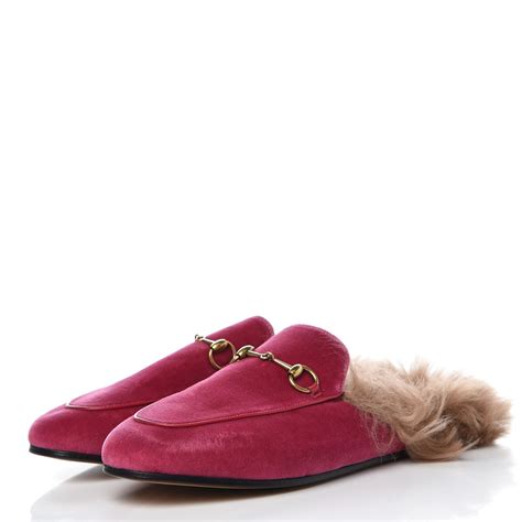 pink gucci princetown with fur|Gucci princetown slippers.